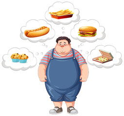 Poster - Overweight man thinking about fast food