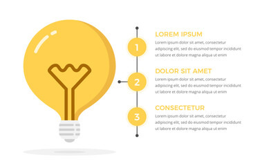 Education infographics template with bulb and three circles with numbers and place for your text