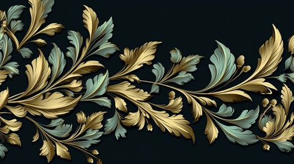 Wall Mural - Decorative black border with floral pattern elegant on black background 