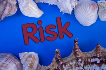 Poster - Animal Shell, Summer vacation, marine background with Risk text.