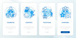 Trend setters blue onboarding mobile app screen. Public relation walkthrough 4 steps editable graphic instructions with linear concepts. UI, UX, GUI template. Myriad Pro-Bold, Regular fonts used