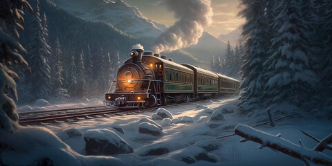 Fantasy train across a winter wilderness. They enjoyed dining while enjoying snowy rail excursions, smoke, spotlights, and a mystical winter forest at night