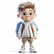 cartoon character schoolboy with backpack on white background, boy smiling back to school 3d style. Generative AI