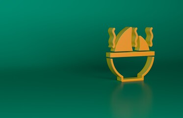 Poster - Orange Shark fin soup icon isolated on green background. Minimalism concept. 3D render illustration