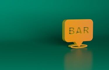 Sticker - Orange Alcohol or beer bar location icon isolated on green background. Symbol of drinking, pub, club, bar. Minimalism concept. 3D render illustration