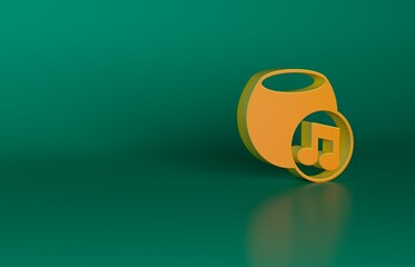 Poster - Orange Voice assistant icon isolated on green background. Voice control user interface smart speaker. Minimalism concept. 3D render illustration