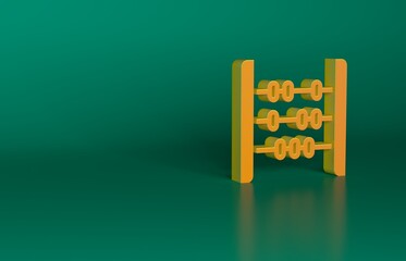 Poster - Orange Abacus icon isolated on green background. Traditional counting frame. Education sign. Mathematics school. Minimalism concept. 3D render illustration