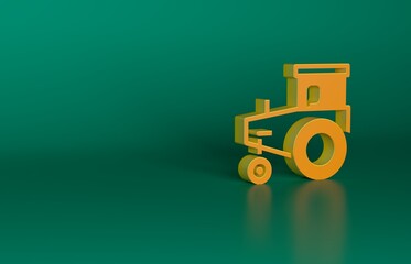 Poster - Orange Tractor icon isolated on green background. Minimalism concept. 3D render illustration