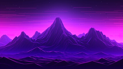 Wall Mural - Night view mountain with violet neon glow