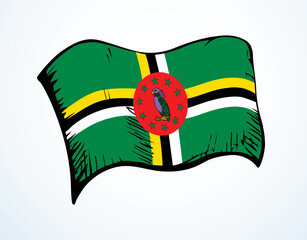 Sticker - Flag of Dominica. Vector drawing icon