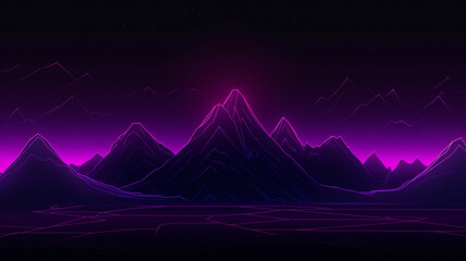 Canvas Print - Night view mountain with violet neon glow