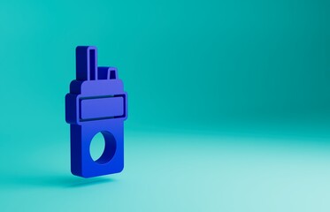 Sticker - Blue Walkie talkie icon isolated on blue background. Portable radio transmitter icon. Radio transceiver sign. Minimalism concept. 3D render illustration