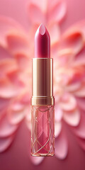 Lipstick on a background of pink flowers