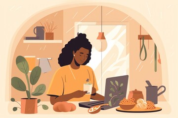 Wall Mural - person, working from home and cooking a wholesome meal for the family, created with generative ai