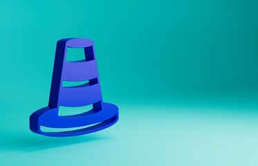 Sticker - Blue Traffic cone icon isolated on blue background. Minimalism concept. 3D render illustration