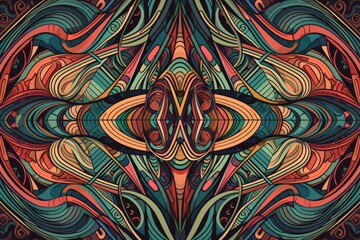 Wall Mural - a symmetrical design of interlocking lines, shapes and colors, created with generative ai