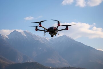 Canvas Print - shot of a drone flying with text indicating the tech, created with generative ai