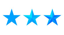 Graphic Elements Of Three Blue Stars – One Star In A 2D Plane And Two Stars With 3D Effects