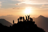 Fototapeta Góry - group of young people on the top of a mountain