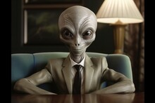 Comical Extraterrestrial Attorney Who Specializes In Extraterrestrial Abductions And Close Encounters Of The Third Kind Illustration Generative Ai