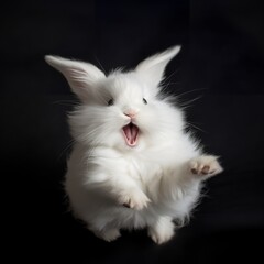 Poster - Angora Bunny with a Playful Expression, A Burst of Joy