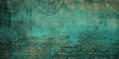 Canvas Print - turquoise grunge background created using generative AI tools