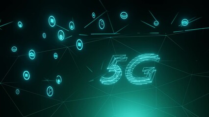 Poster - 5G network digital hologram and internet  background.3D Rendering