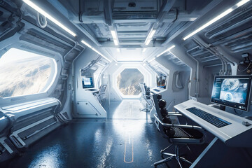 Wall Mural - futuristic interior of a laboratory or scientific station on a planet. created with generative ai te