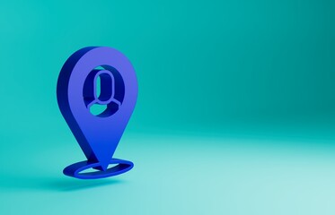 Poster - Blue Worker location icon isolated on blue background. Minimalism concept. 3D render illustration