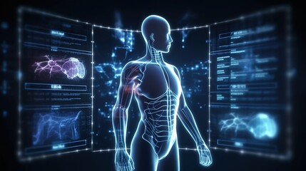 3d skeleton in healthcare, analytics or life insurance wellness on isolated black background.