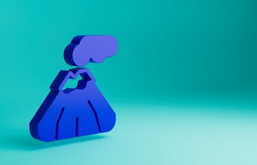 Wall Mural - Blue Volcano icon isolated on blue background. Minimalism concept. 3D render illustration