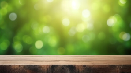 Wall Mural - Wooden top with bokeh nature background