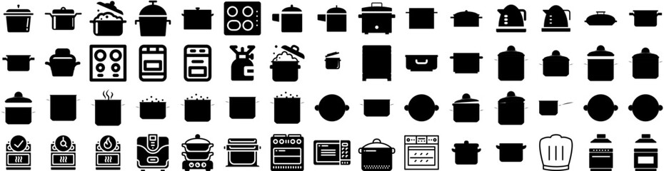 Set Of Cooker Icons Isolated Silhouette Solid Icon With Kitchen, Modern, Cooker, Food, Cooking, Electric, Home Infographic Simple Vector Illustration Logo