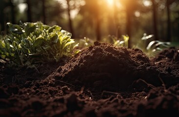 Canvas Print - cross section of grass and soil sunset or sun rise background. Generative Ai.