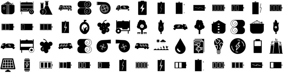 Wall Mural - Set Of Energy Icons Isolated Silhouette Solid Icon With Energy, Electricity, Ecology, Environment, Electric, Renewable, Power Infographic Simple Vector Illustration Logo