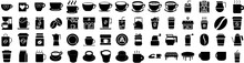 Set Of Coffee Icons Isolated Silhouette Solid Icon With Drink, Coffee, Cafe, Espresso, Beverage, Background, Black Infographic Simple Vector Illustration Logo