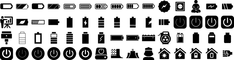 Wall Mural - Set Of Power Icons Isolated Silhouette Solid Icon With Electric, Illustration, Vector, Electricity, Energy, Station, Power Infographic Simple Vector Illustration Logo