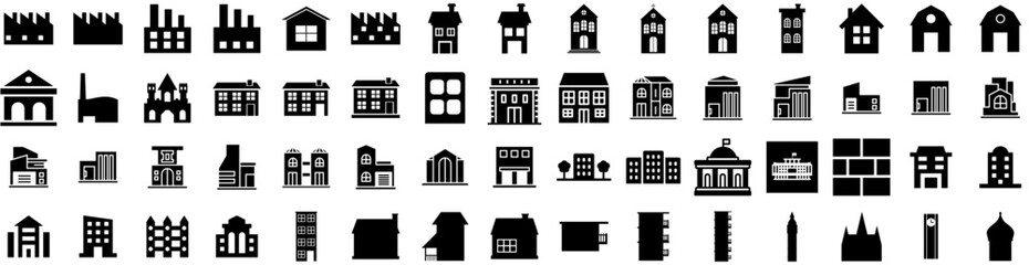 set of edifice icons isolated silhouette solid icon with architecture, design, edifice, urban, city,