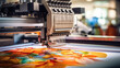 Automatic embroidery machine. Digital textile industry. Generative Ai