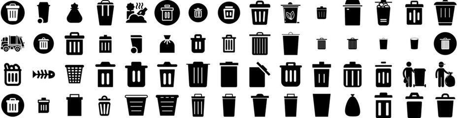 Wall Mural - Set Of Rubbish Icons Isolated Silhouette Solid Icon With Plastic, Waste, Container, Garbage, Trash, Rubbish, Environment Infographic Simple Vector Illustration Logo