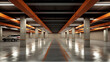 Empty shopping mall underground parking lot or garage interior with concrete stripe painted columns  created by generative AI