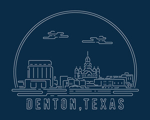 Wall Mural - Denton, Texas - Cityscape with white abstract line corner curve modern style on dark blue background, building skyline city vector illustration design