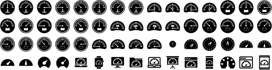 Set Of Gauge Icons Isolated Silhouette Solid Icon With Vector, Indicator, Measure, Gauge, Meter, Icon, Level Infographic Simple Vector Illustration Logo