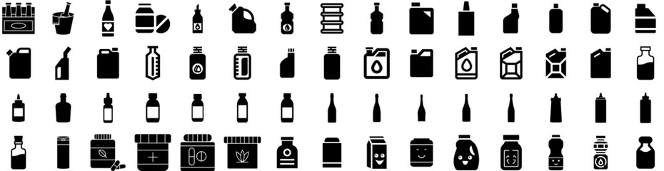 Set Of Bottle Icons Isolated Silhouette Solid Icon With Vector, Container, Bottle, Design, Isolated, Drink, White Infographic Simple Vector Illustration Logo