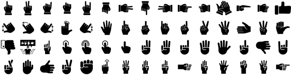 Set Of Gesture Icons Isolated Silhouette Solid Icon With Symbol, Hand, Set, Vector, Gesture, Sign, Finger Infographic Simple Vector Illustration Logo