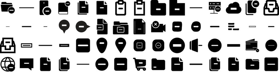 Set Of Minus Icons Isolated Silhouette Solid Icon With Background, Vector, Plus, Minus, Sign, Negative, Symbol Infographic Simple Vector Illustration Logo