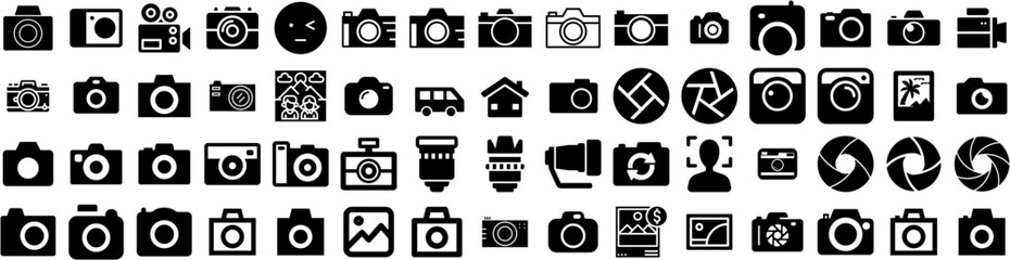 Set Of Photography Icons Isolated Silhouette Solid Icon With Camera, Photography, Equipment, Photographer, Technology, Photo, Lens Infographic Simple Vector Illustration Logo