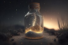Magic Potion In A Glass Bottle With Golden Light