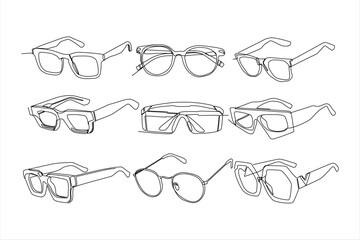 Wall Mural - glasses continuous line art vector set illustration