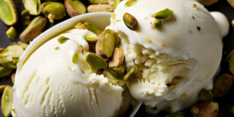 Wall Mural - Close up of pistachio ice cream dessert. Generative ai